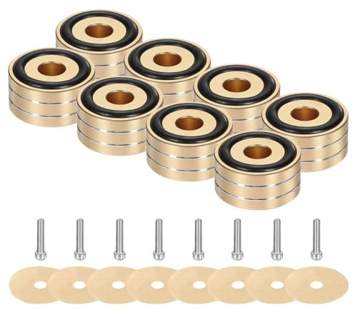 sourcing map 8 Pcs Subwoofer Isolation Pad, 40x20mm Speaker Isolation Pad Feet Speaker Spikes Turntable Audio Studio Monitor Isolation Pad for Audio Equipment, M4 Screws Gold
