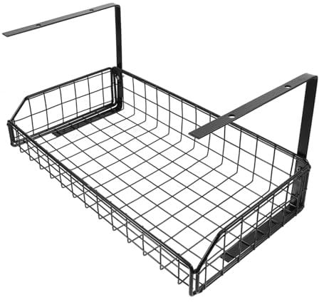 CRILSTYLEO Practical Storage Rack Under Shelf Baskets Desk Cable Organizers Wire Management Organizer Pullout Drawer Basket Under Desk Wire Basket Hanging Wire Rack Desk Cable Tray Iron Black