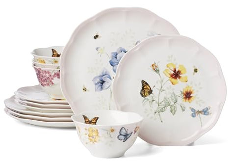 Lenox Servizio da tavola da 12 pezzi con motivo a farfalle e prato rosa, 896975
