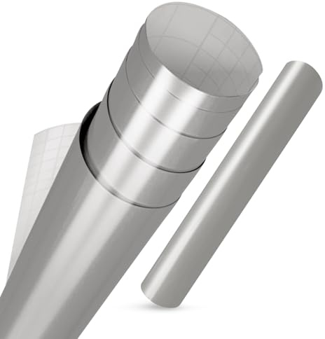 vgoltd Adhesivos para muebles con brillo, envoltura de vinilo autoadhesiva, papel de contacto adhesivo en rollo para encimera de cocina, armarios, armarios de cocina y sobres de mesa (plateado, 60 x