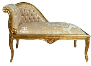 CasAmin Home & Living Französische Sitzbank im Louis-Stil Kleine Longue in Ivory Floraler Ottoman im Retro Barock Stil Für die Inneneinrichtung in Gold-Finish