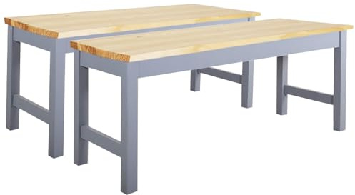 BTGGG Dining Benches Set of 2 Wooden Bench Indoor Kitchen Corner Benches Seat Dining Table Bench for Bedroom Living Room Entryway Hallway, Grey