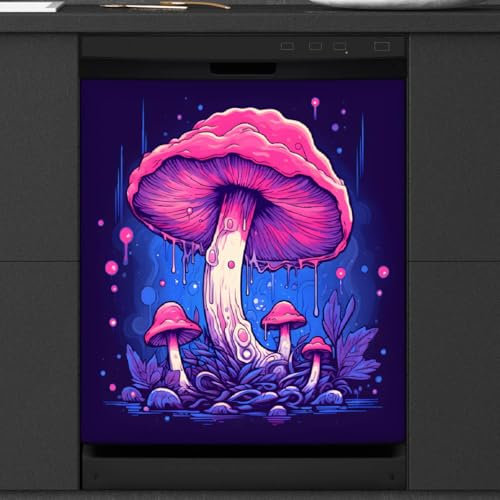 Psychedelic Mushrooms Geschirrspüler-Magnetabdeckung, magnetisch, Geschirrspüler-Dekor-Aufkleber, Kühlschrank-Aufkleber, Küche, Heimdekoration, 53,3 x 66 cm