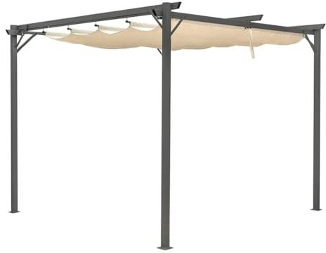 Gazebo In Acciaio Ed Alluminio Con Pergola Retrattile A Scomparsa Impermeabile (3x3 MT)