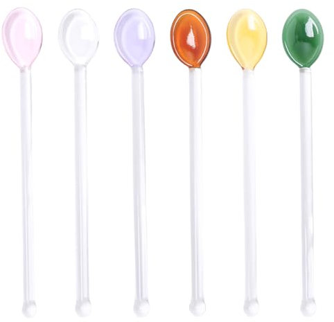 Yuiturt 6 Stück Glaslöffel Set, Esslöffel & Teelöffel aus hitzebeständigem Glas, Lange Rührlöffel für Kaffee, Eistee, Honig & Desserts für Latte Macchiato, Joghurt & Cocktails