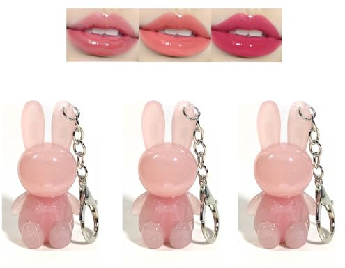 Baorder 3Pcs Cute Rabbit Hydrating Lip Gloss Set,Cute Bunny Lip Glaze, Moisturising Jelly Liquid Lipsticks Lip Stain,Waterproof Non-Stick Cup Long Lasting Cute Makeup