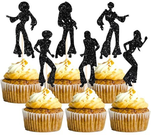 Mamma Mia Party Decorations, Disco Ball Cake Topper, Disco Ball Cake Decorations, HSC 24Pcs 70's Dancing Silhouette Cupcake Toppers