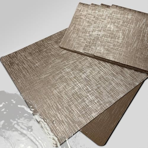 Hochwertige Platzsets Leder mit mitierter Metallglanz, Platzdeckchen Rutschfester, Tischuntersetzer abwaschbar-hitzebeständig-zuschneidbar. 6er Set Tischsets Abwaschbar aus Kunststoff für Outdoor