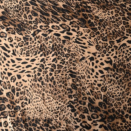 Vayliro 1m x 150cm Satinstoff,Stoff mit Leopardenmuster,Bekleidungsstoffe Dekostoff Meterware Futterstoff Quilten Satin Stoff zum Basteln Bezugsstoff Für DIY Handwerk Nähen Deko,Leopardenmuster F