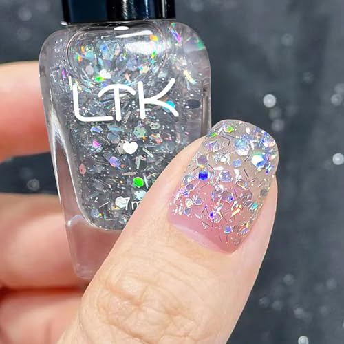 Silberne Glitzerpartikel Farben Nagellack - Schnelltrocknend Silver Glitzernder Schimmer Nagellack auf Wasserbasis, Langanhaltender Nail Polish DIY Salon für Frauen Maniküre, Air Dry (SILVER GLITTER)