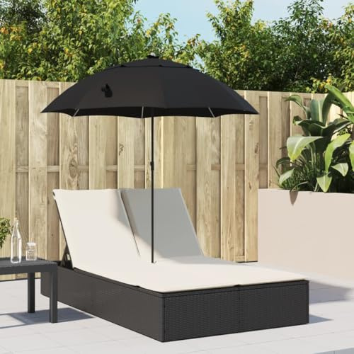HaoChrymec Bain de Soleil Double, en Résine Tressée Noire avec Parasol et Coussins, Dossier Réglable 4 Positions, Transat Jardin Exterieur, Relax Jardin Exterieur,Noir, 200 x 164 x 176 cm