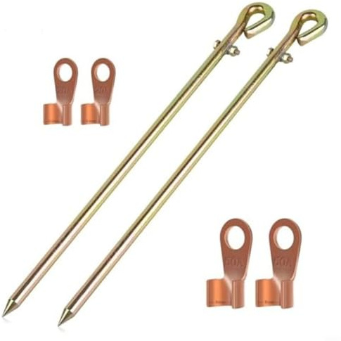 Moliuoly Generator Erdungsstab Set 45 Cm Kupferbeschichtet Mit Flexibler PVC Isolierter Kupferdraht Krokodilklemmen Kabelschuhen Für Solaranlage Elektrozaun Antenne Generatoranschluss(2PCS)