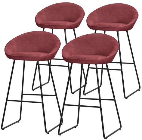ML-Design Barhocker 4er Set Rot 75 cm hoch mit Stoffbezug, Gepolsterte Barstühle mit Metallgestell, Küchenstühle mit Rückenlehne und Fußstütze, Tresenhocker Küchenhocker Bistrohocker Thekenhocker