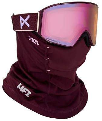Anon M4 zylindrische Schneebrille + Bonus-Objektiv + MFI-Gesichtsmaske (Rahmen: Deep Cherry, Linse: Wahrnehmen Wolkiges Rosa, Ersatzglas: variabel blau)