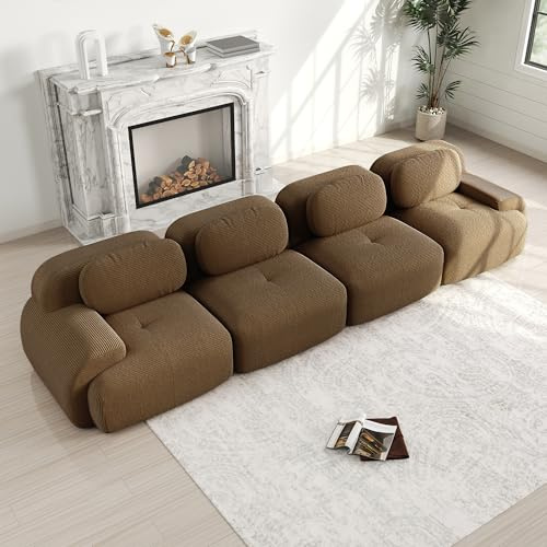 Luscriate Boneless Modular Sofa, Modernes Sofa für Wohnzimmer mit 74cm Tiefsitz, Cord Sofa, Cloud Polstersofa Couchs kombinierbar, für Wohnzimmer Braun 4-Sitzer (Brown, H-4S)