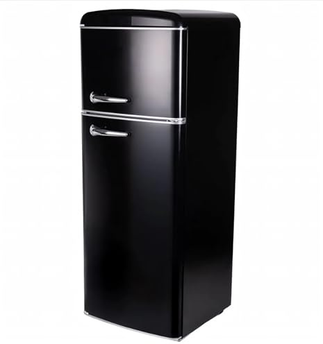 EMPOTEC Frigorifero Retrò Vintage 240 Litri Totali Acciaio Laminato Luce Congelatore 43 Litri 2 Ruote Posteriori Temperatura Frigo 0/+10° Freezer 0/-18° 149H x 55P x 61L (Nero)