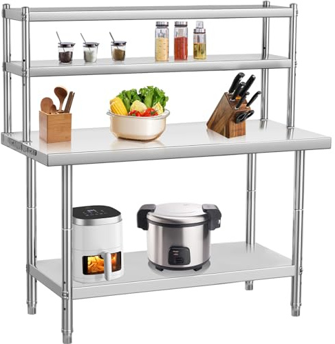 Garvee Stainless Steel Workstation, NSF Certified Stainless Steel Work Table 91.5 x 61cm, Commercial Prep Bench with Adjustable Overshelf & Undershelf for Kitchen, Restaurant & Pizza Oven