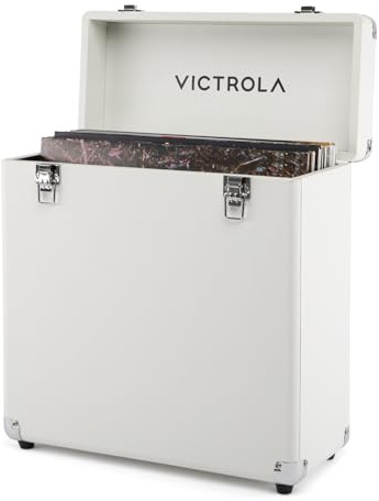 Victrola Collector II (2026 Model) – Vinyl Record Storage Case – Hold 30+ Vinyl Turntable Records, Heavy-Duty Hardware, Soft Interior Lining, Portable Box with Carry Handle (White)