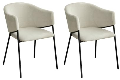byLIVING Esszimmerstuhl YORK 2er-Set, Sitzschale Webstoff Beige | Polsterstuhl mit Armlehne und Rückenlehne, Metallgestell Schwarz, B 54, H 78, T 60 cm