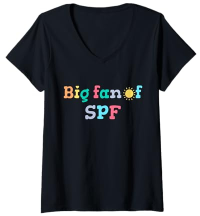 Damen Großer Fan von LSF Summer Sun Protection Humor T-Shirt mit V-Ausschnitt