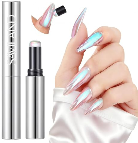 SAVILAND Chrom Nagelpuderstift mit Hoher Reflektivität: Glänzendes Meerjungfrauen Chrompuder Ultrafeines Nagelpuder Reisefreundlicher Luftkissen Glitzerpuderstift für Gelnägel