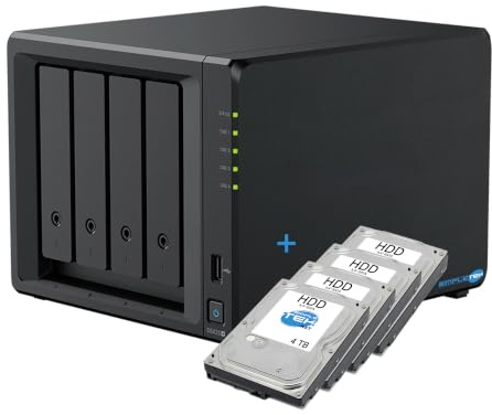 SIMPLETEK - 4 Bay NAS Server 4x4TB HDD 2GB RAM 2.5GbE (Refurbished) | 4-bay storage NAS server with 4 x 4TB HDDs included, 2GB RAM, 2.5GbE LAN and NVMe slot for home and office use.