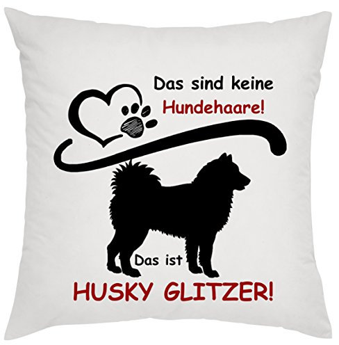 Crealuxe Das sind Keine Hundehaare - das ist Husky-Glitzer Zierkissen, Sofakissen, bedrucktes Kissen, Bauwollkissen