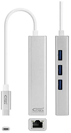 NANOCABLE 10.03.0404 - Adattatore di rete Ethernet USB-C + HUB 3xUSB 3.0 (Gigabit 10/100/1000 Mbps, Nintendo Switch, PC, laptop, Windows 10,8,7, XP, Vista, Mac OS e Linux), 15 cm