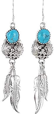 Indianerschmuck Ohrringe Türkis Silberfedern Navajo Judy Largo Westernschmuck
