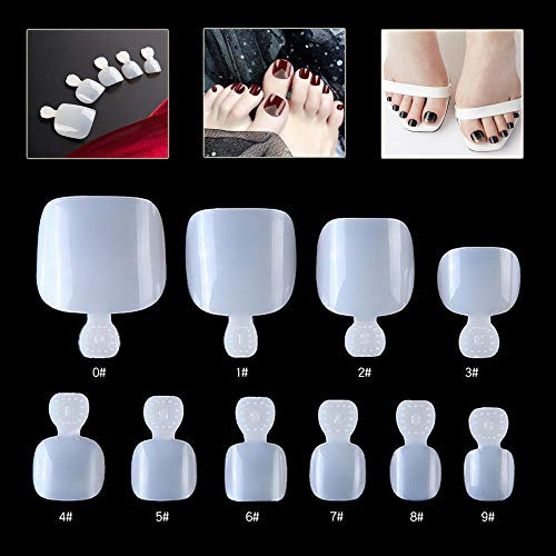 Mwoot 500Pcs naturel ivoire artificielle Fullsize Faux orteil ongles d'orteils Gel acrylique pour nail art 10 tailles différentes