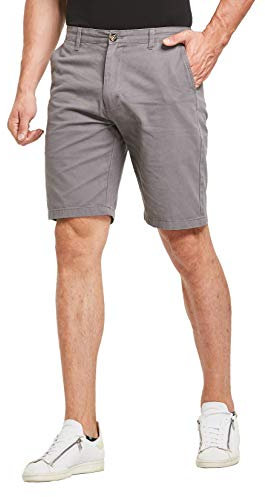 JustSun Mens Casual Chino Shorts Classic Summer Work Shorts Grey 32W