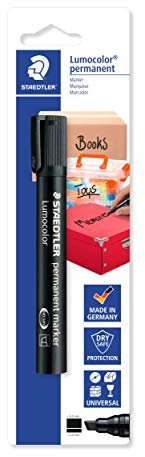 STAEDTLER Marker Organisation Lumocolor permanent marker 350, zur Beschriftung unterschiedlichster Aufbewahrungsboxen und Umzugskartons, wasserfest, lichtbeständig, Schwarz, Keilspitze, 350-9 BK-1