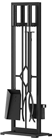 Fire Beauty 5-teiliges Kamin-Werkzeug-Set, Schmiedeeisen, Feuerstelle, Schürhaken, Halter (schwarz)