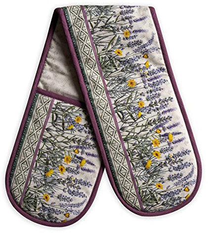 Maison d' Hermine Double Oven Mitts 100% Cotton 18 cm x 89 cm Double Oven Mitt Heat Resistant BBQ Cooking Gloves with Loop, Baking, Grilling, Home, Kitchen, Handling Hot Pans (Fanny Lavender)