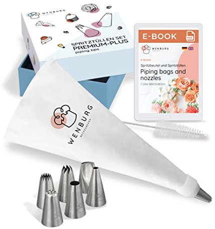 Wenburg Set de Poche a Douille Patisserie Professionnelle - 7 Grandes Buses - Embouts Professionnels en Acier Inoxydable pour Gâteaux, Tartes, Décoration de Cupcakes (Set Premium Plus)