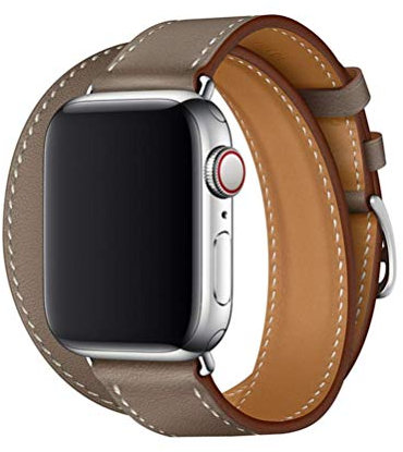 Compatible avec Apple Watch Bracelet 38 mm, 40 mm, 41 mm, 42 mm, 45 mm, Bracelet en cuir véritable Double Tour Slim pour iWatch Série 7 6 SE 5 4 3 2 1 Bracelets en cuir Taupe # 6 42 mm/44 mm/45 mm