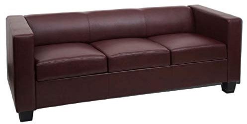 Mendler 3er Sofa Couch Loungesofa Lille - Kunstleder, rot-braun
