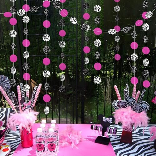 Cheerland Zebra Streifen Glitzer Schwarz Rose Rot Kreis Girlande Sommer hängende Dekoration Dschungel Banner Wildlife Hintergrund Safari Dekor für Geburtstag/Geburtstag Sweet 16 und afrikanische