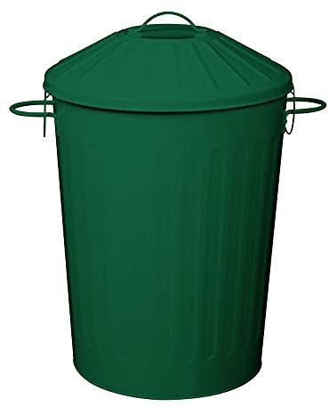 simpahome 60 Litre Vintage Style Metal Tapered Dustbin & Lid - Dark Green - 62cm (H) x 38cm (Dia)
