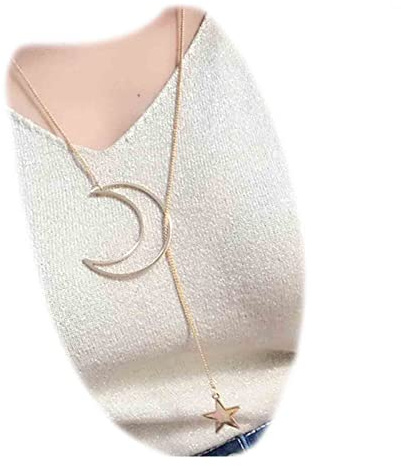 Yheakne Boho Moon Star Lariat Halskette Lange Gold Y Drop Halskette Kette Hohler Mond Choker Stern Anhänger Halskette Minimalistische Y Halskette Schmuck für Frauen und Mädchen