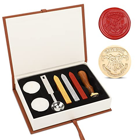 Fouvin Wachsstempel Set, Siegelstempel-Set für Briefe, Siegelstempel-Set für Briefe/Geschenke, 1 Holzgriff-Siegel+1 Löffel+3 Retro-Wachs+2 weißes Wachs, Wachs Siegel Stempel Kit mit Geschenk Box