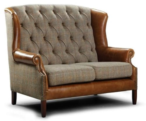 Casa Padrino Luxus Chesterfield 2er Sofa Grau/Braun/Dunkelbraun 183 x 90 x H. 105 cm - Wohnzimmer Sofa mit Echtleder - Chesterfield Wohnzimmer Möbel