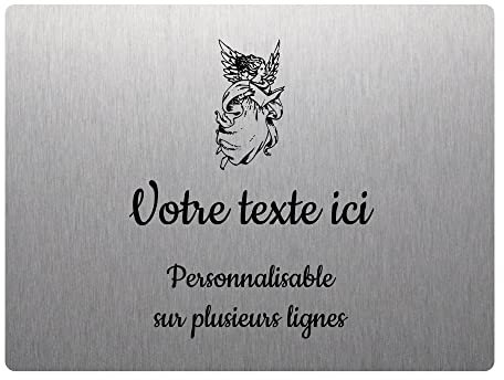 Mygoodprice - Placa grabada funeraria, diseño de ángel con libro autoadhesivo, 20 x 15 cm, personalizada, 1 a 3 líneas, aluminio cepillado