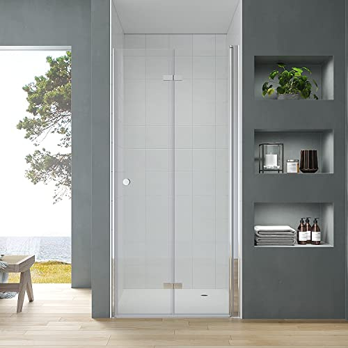Duschtür Glas Dusche 75 cm breit 187 cm hoch Falttür Nische Nischentür faltbar klappbar Drehfalttür Duschabtrennung Duschwand Glas rahmenlos inkl. Duschtürdichtung Lippendichtung Magnetdichtung