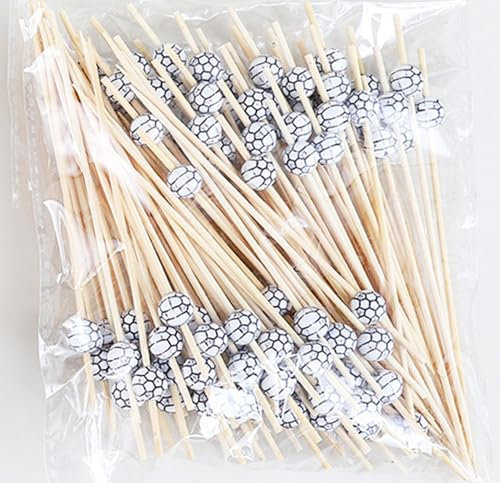 AILEXI Baguettes De Cocktail 100 Dents En Bois Cure-Dents Articles De Fête Doigt De Volaille Fruits Nourriture Sandwich Sandwichs - Football NoirRayures Blanches
