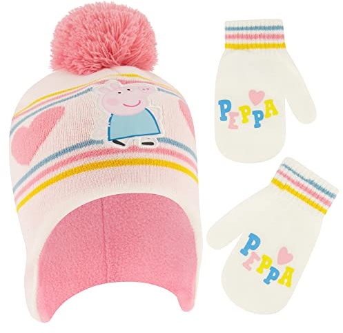 eOne Peppa Wutz Baby Mädchen Wintermütze, Handschuhe oder Fäustlinge für Kleinkinder von 2 bis 4 Jahren, weiß / rosa, 2-4 Jahre