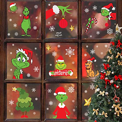 8 pcs Fensteraufkleber Weihnachten,Weihnachtsgrün Fenster Aufkleber,Weihnachtsmann,Für Feiertagsdekoration, Partydekoration, Dekoration für Schulveranstaltungen, Bürodekoration, wiederverwendbar