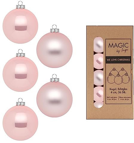 Weihnachtskugeln Glas 4cm x 36 Stück in Kartonbox Christbaumkugeln klein rosa Mix Lovely Magnolia