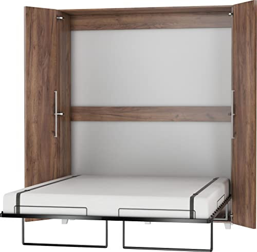 BIM Furniture Wandbett Schrankbett Teddy 160x200 cm Bettschrank, Vertikal Wandklappbett, Schrank mit integriertem Klappbett, Funktionsbett inkl. Lattenrost (Craft Tobaco)