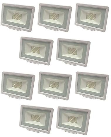 Lote de 10 proyectores LED 50 W (250 W) blanco impermeable IP65, 4000 lm, blanco cálido 2700 K